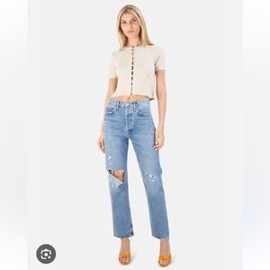 {NWT} - NAADAM Silk Cashmere Ribbed Cardigan with Pearl Buttons - Small